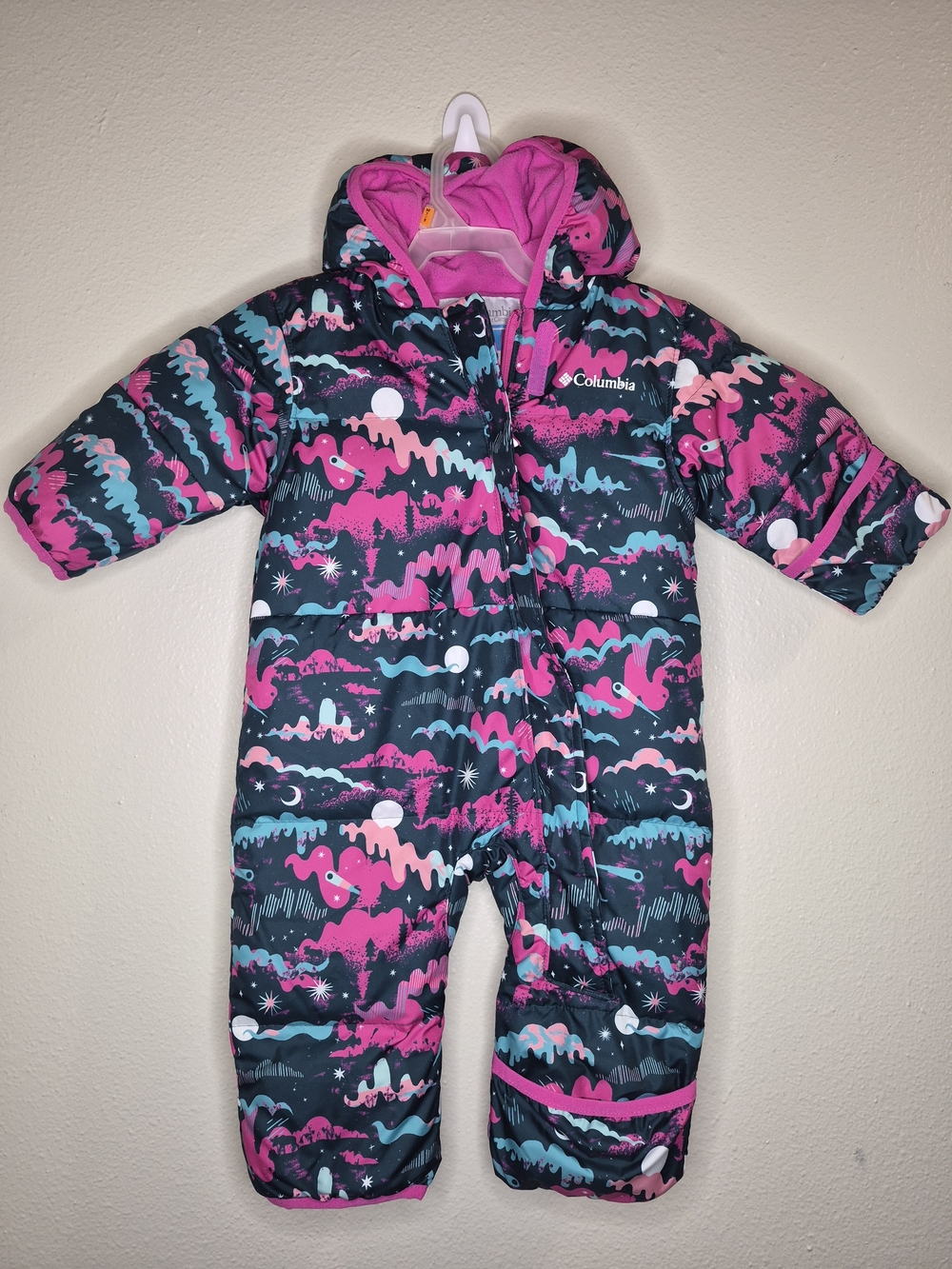 Columbia Toddler One-Piece Snowsuit in Pink, Teal & Navy